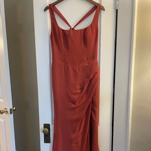 AZAZIE Dresses & Skirts - AZAZIE Mero Terracotta Sheath Pleated Chiffon Bridesmaid Dress